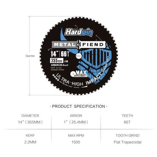 14-Inch Metal Cutting Saw Blade ? No Heat, Low Sparks, 66-Tooth Cermet Carbide Tipped, Fits Evolution S14CPS/S15CPS/S355CPS ? Thin Kerf for Steel, Angle Iron, Threaded Rod, 1-Inch Arbor