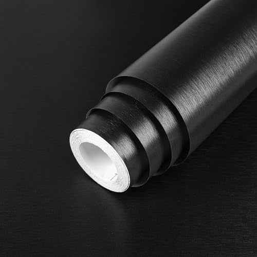 LXCREAT Refrigerator Appliance Wraps Peel and Stick Wallpaper Black Metallic Brushed Stainless Steel Contact Paper Heat Resistant Self-Adhesive Wallpaper for Dishwasher Oven 15.7" X 78.7"
