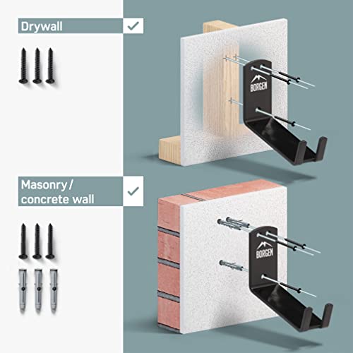 Borgen Bike Wall Mount Pedal Hook for E-Bikes, MTB & Road - Bicycle Wall Mount with Support Brackets and Wall Protection Pads, Suitable as Bike Rack Garage Bike Storage Shed and Bicycle Storage Indoor