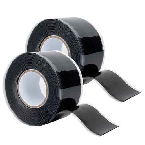 2 Rolls Rescue Tape Self-fusing Silicone Tape 1in(W) x 20ft(L) Waterproof Rubber Tape, Water Hose Leak Seal Pipe Plumbing Hose Repair Tape for Cable Insulating Strech Wrap Seal Black Grip Tape