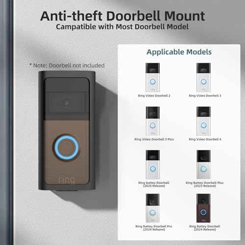 2025 Upgrade for Ring Doorbell Mount,Steel Metal Anti-Theft Ring Camera Mount with Adjustable Angle Mount Kit (45-135 Degrees) Doorbell Holder Bracket No Block Sensor