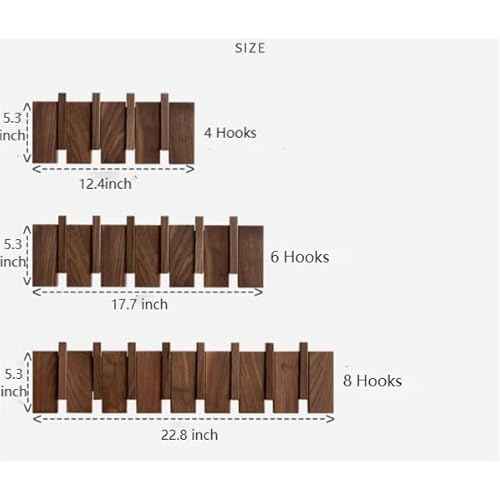 Wood Coat Rack Wall Mounted, Coat Hooks Wall Mount, Flip Down Entryway Wall Art Rack wtih 8 Hooks for Hanging Coats Keys Hats Towels Bags, Walnut