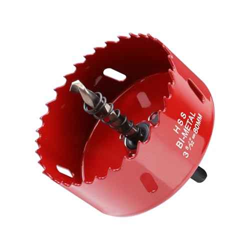 LC LICTOP 3.15 Inch Hole Saw, Heavy Duty Bi-Metal Cornhole Cutter, HSS Blade Drill Bit for Ceiling Light, Wood, Soft Metal Sheet, Plastic Panel, Drywall and Fiberboard, with Positive Rake Teeth, Red