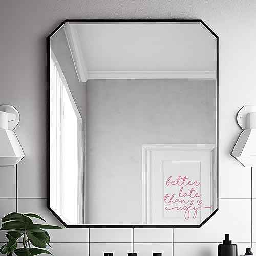 2 x Better Late Than Ugly Mirror Vinyl Sticker Girls Bedroom Wall Decal Mirror Vinyl Daughter Bathroom Decor Makeup Mirror Stickers Sister Gift to My Sister Gift College Apartment Decor (Pink)