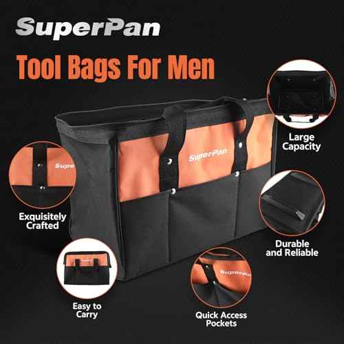 15-Inch Heavy Duty Tool Bag, Portable Empty Tool Box Organizer Storage, Toolbox Organization, Soft Handle Carrying Toolbag with Large Zipper, 40lb (Orange)