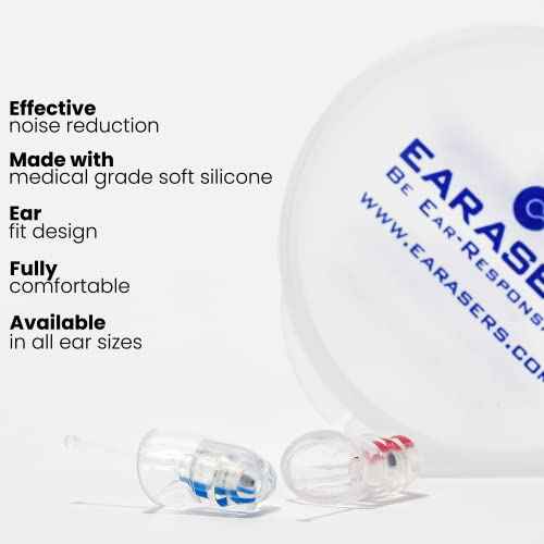 EARasers -19dB Peak Reduction Earplugs - Reusable Noise Reduction Musicians Earplugs for Concerts, Djs (Medium)