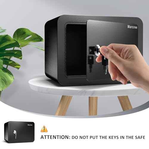 0.23 Cub Safe, Small Safe Box with Key, Mini Home Safes for Money, Coin and Cash, Security Safes for Kids, Lock Box for Personal Items, Black, 6.69 x 9.06 x 6.69 Inches