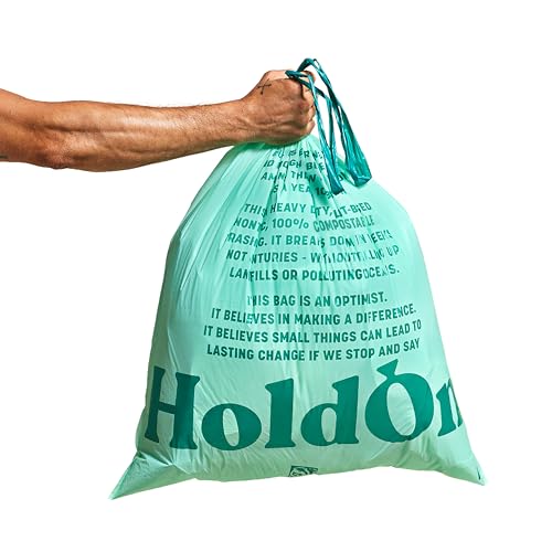 HoldOn 13-Gallon Trash Bags â Plant-based Tall Kitchen Trash Bags with Drawstring Handles for Tall Trash Bins, Heavy-duty and Compostable Large Trash Bags (40 bags)