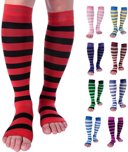 Doc Miller Compression Socks for Pregnant Women â Wide Calf, Open Toe Knee Sleeve 15-20 mmHG,Toeless Pregnancy Stockings for Varicose Veins, Footless Shin Splint Relief, 1 Pair
