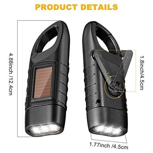 Mudder 4 Pack Hand Crank Solar Powered Flashlight Emergency Rechargeable Led Flashlight Survival Gear Self Powered Charging Torch for Hiking Backpack Camping Safety Emergency Pack(Yellow, Black)