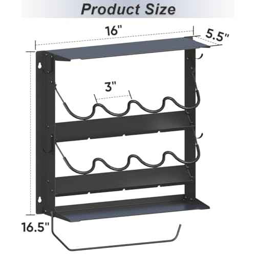 Spray Paint Can Holder with Paper Towel Holder for Home Garage Organizer, Wall Mount Paint Bottle Tool Utility Storage Rack with 8 Holes & 2 Shelf for Shop, Black