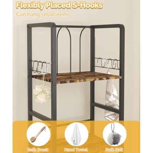 Free Standing Towel Racks for Bathroom with U-Shaped Detachable Dividers, 3-Tier Floor Towels Holder Stand with Shelf & 8 S-Hooks, Metal Pool Towel Storage Organizer for Home, Poolside, Black
