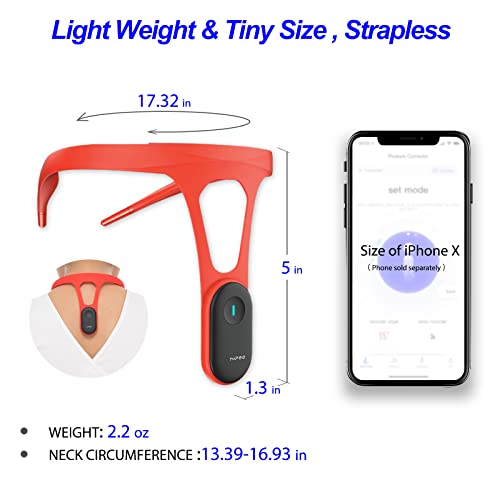 P1 Smart Posture Trainer & Corrector, Control with App, Check Posture in Real Time, Strapless, Boost Health & Temperament (Red)
