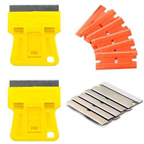 1.5 inch High Visibility Mini Razor Blade Scraper Glass Scraper Paint Window Scraper With 5 Metal Scraper Razor Blades 5 Dual Plastic Double Edge Razor Blades Removing Decal Stickers Old Glue