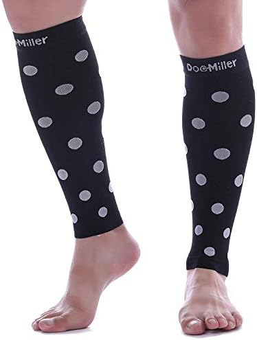 Doc Miller Calf Compression Sleeve – Footless Socks for Women & Men, 20-30mmHg, Shin Splint & Leg Cramp Support, Varicose Veins, Knee High, 1 Pair, Polka Dot