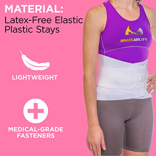 BraceAbility Women's Back Brace for Female Lower Back Pain - Lightweight Soft White Elastic Lumbar Compression Support Belt is Discreet Under Clothes for Ladies, Nurses, Walking (Small)