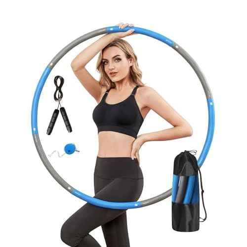 Weighted Exercise Hoop for Adults, 2.2lb Detachable Fitness Hoop, Adjustable Hoop with Jump Rope, Tape Measure and Carry Bag, Home Gym Workout