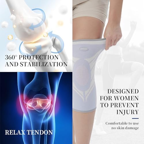 Sports Slim Knee Braces for Women - No-Slip Knee Compression Sleeve for Dance, Yoga, Knee Support for Knee Pain, Joint Pain Relief(Bright White, XL, 2 Pack)