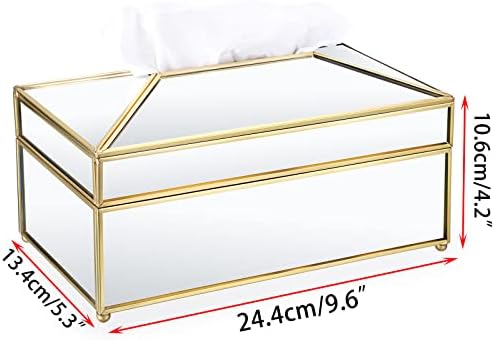 Sumnacon Tissue Box Cover Rectangle Mirrored Tissue Box,Gold Glass Tissue Box Holder, Stylish Tissue Cover for Bathroom Toilet Bedroom Living Room Table Home Office Bar Decor