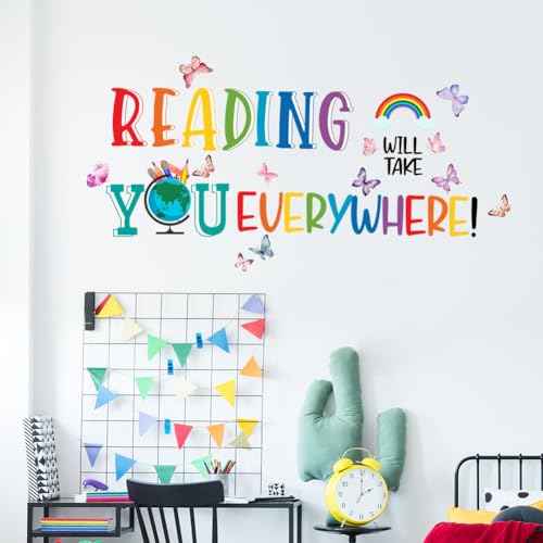 Reading Will Take You Everywhere Inspirational Quote Wall Sticker for Classroom Library Positive Saying Decor
