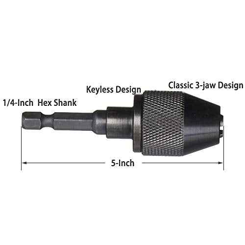 Yakamoz 1/4-Inch Hex Shank 0.6-6.5mm Keyless Drill Chuck Conversion Tool Quick Change Adapter Converter Chuck