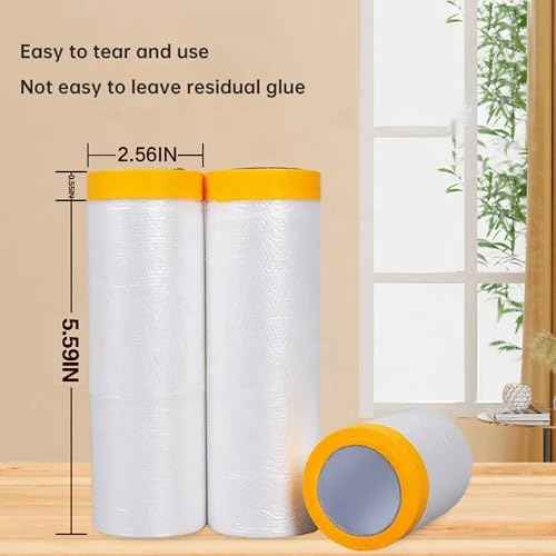 Pre-Adhesive Masking Film - 55inx65ft Rolls of Painted Paper, Plastic Painting Film for Automotive Painting Overlay (Masking Film: 4 Rolls)