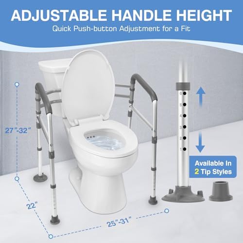 TABEKE Toilet Safety Rails for Seniors, Adjustable Height & Width Toilet Safety Frames with Handles, Foldable Toilet Rails for Disabled Elderly Fit Most Toilets (w. Suction Cups)