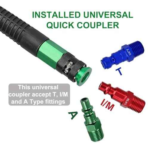 Hybrid Lead-in Air Hose 3/8 In. x 3 ft, Lightweight, Flexible, Durable Air Compressor Hose with Aluminum Universal Quick Coupler and Industrial Plug, Green Blue