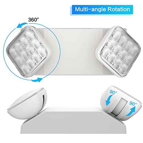 1 Pack LED Emergency Lighting Fixture with 2 LED Heads-Hardwired Adjustable White Commercial Emergency Lights with Battery Backup for Power Failure