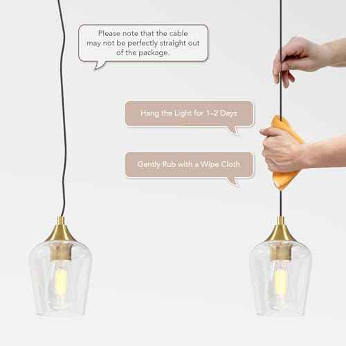 VONLUCE Pendant Lights Kitchen Island, Brushed Gold Pendant Light Fixtures with E26 Base & Adjustable Cable, Modern Pendant Lighting with Glass Shade for Living Room Bedroom Hallway, 2 Packs