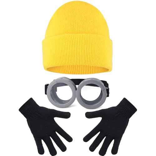 Halloween Costumes Accessories Vintage Steampunk Goggles Yellow Beanie Hat Black Gloves Striped Scarf Cosplay Supplies