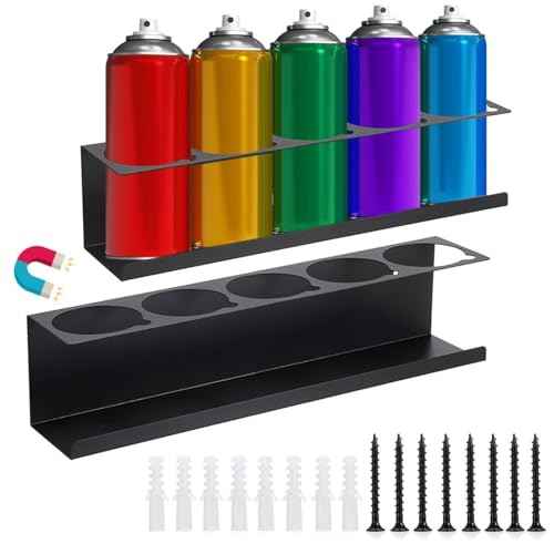 Kokone Magnetic Spray Bottle Holder 2 Pcs with Notch Cutout 5 Holes Wall Mounted Metal Spray Bottle Organizer Black for Garage, Workspace, Tool Cart, Trailers