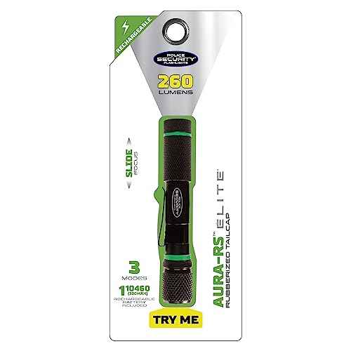Police Security Aura-RS Ultra-Bright 260 Lumen Rechargeable Flashlight, Compact, 3 Modes, Slide Focus, USB-C Charging, Perfect for DIY Projects and Trade Professionals