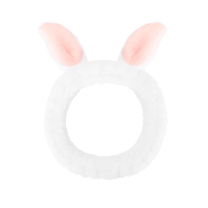 Cute White Rabbit Ears Headband Frog Eye Elastic to Wash Face for Women Makeup Shower Spa (1 Pack)