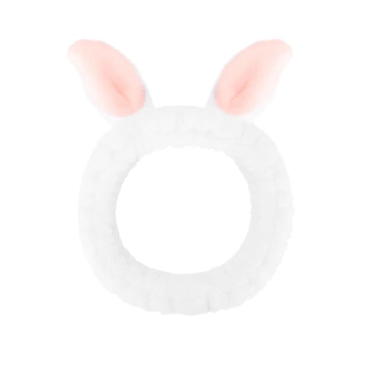 Cute White Rabbit Ears Headband Frog Eye Elastic to Wash Face for Women Makeup Shower Spa (1 Pack)