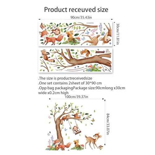 Runtoo Forest Baby Animals Wall Art Decals Jungle Tree Wall Stickers Nursery Kids Room Classroom Wall Decor Birthday Decoration