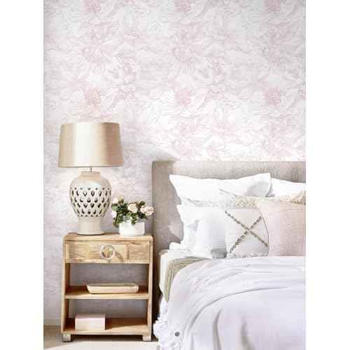 Dimoon 78.7"x17.3" Peel and Stick Wallpaper Floral Contact Paper Boho White Pink Flower Wallpaper Removable Wall Paper Self Adhesive Modern Contactpaper for Cabinets Drawers Bedroom Thicken Vinyl