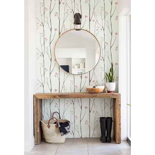 Timeet Floral Wallpaper White and Pink Wall Paper Peel and Stick Modern Contact Paper Removable Self-Adhesive Bedroom Bathroom 16" x 78.7"