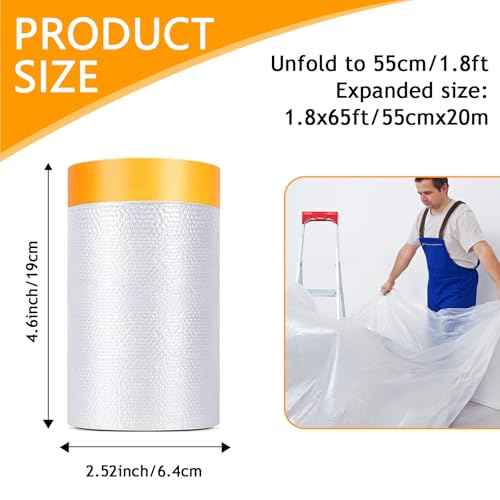 Painters Plastic with Tape 22" x 66',Pre-Taped Masking Film for Painting,Paint Protection Film with Built-in Tape, Drip-Free Painting for Cars,Walls, Floors, Furniture£¨2 Rolls£©