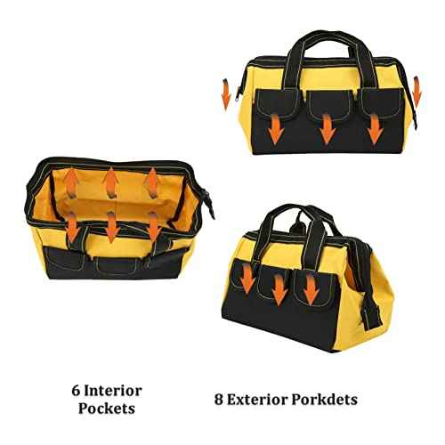 Heavy Duty Tool Bag, Oxford Cloth Tool Bag Multiple Pockets for Home (Yellow)
