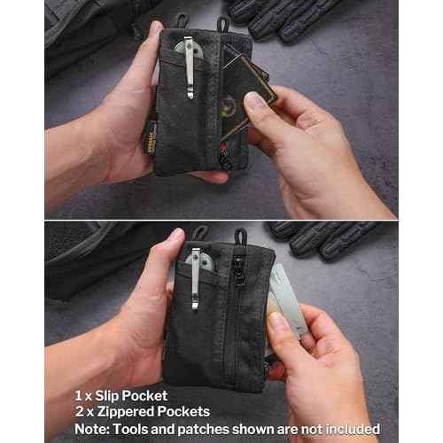 VIPERADE VE18N-M EDC Pouch, Pocket Wallet with 3 EDC Slots+2 Zipper Pockets, 1 Large Pocket for Notebook or Cellphone, Slim EDC Pocket Organizer for Men (Black)