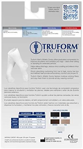 Truform Compression Socks, 15-20 mmHg, Men's Crew Length Mid-Calf Cushion Foot Socks, Navy, Medium