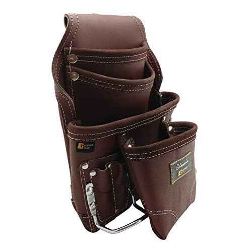 Heavy Duty Tool Pouch | Carpenters Tool Pouch 3350, Brown, Oil-Tanned, 10 Pockets, 2 Hammer Holders, Reinforced Seams