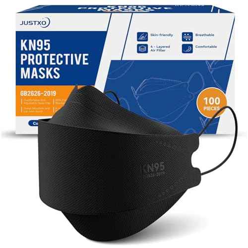 KN95 Face Masks 100 Pack, Breathable Comfortable Disposable Face Mask For Adults And Teens, Black