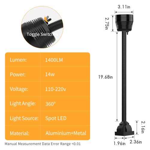 Led Machine Light Lathe Lights, Flexible Work Shop Light IP66 Waterproof 1400 Lumens 110V-220V