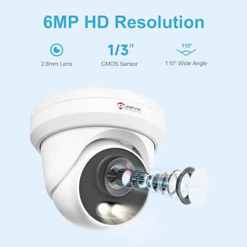 Anpviz 6MP PoE IP Camera, 3K Full Metal Turret Security IP Camera Outdoor Indoor, Smart Dual Light Color Night Vision, AI Human Vehicle Detection, Built-in Mic, 2.8mm Lens, IP66 Waterproof, NDAA