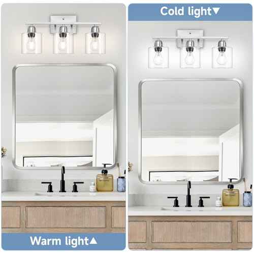 Modern Brushed Nickel 3 Light 19 inch Vanity Lights for Bathroom with Clear Glass, Bathroom Lighting Fixtures Over Mirror for Mirror Kitchen Living Room Hallway Cabinet Porch