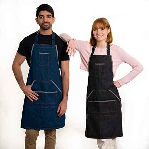 Multipurpose Cross Back Denim Chefs Apron - BBQ, Painting, Garden, Cooking for Men and Women with pockets