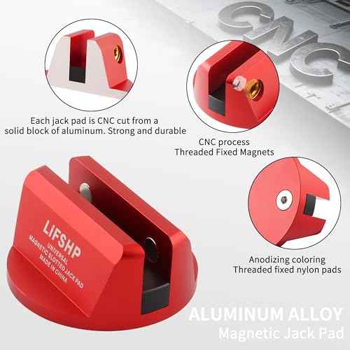 4Pcs Universal Aluminum Grooved Magnetic Jack Pad, Jacking Puck Pinch Weld Frame Rail Adapter, for Car SUV Truck Pickup Sedan MPV Wagon, Change Tire Repair Tires Oil Change Must Have-Red