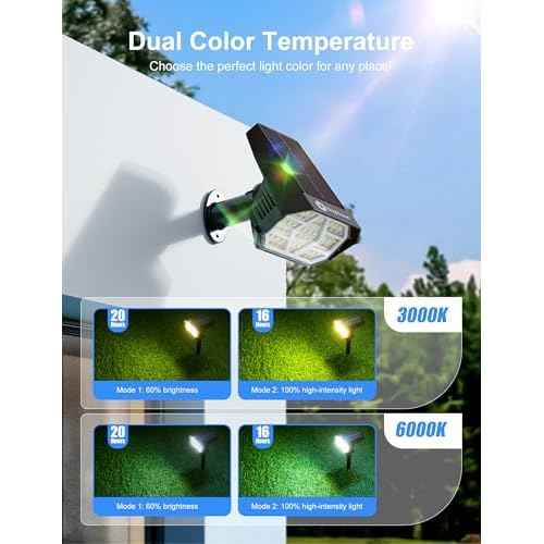 Brightown 6Pack Solar Spot Lights Outdoor [Cool & Warm Light 2-in-1], IP67 Solar Lights Outdoor Waterproof with 1800mAh, Two Mounting Methods Outdoor Solar Lights for Yard, Garden and Pathway